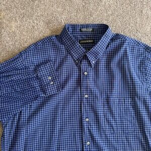 John Henry Men's Blue And White Check Long-Sleeve Button-Up Size 18 34/35